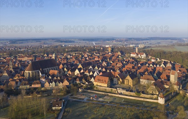 Aerial view of the medieval town of Dinkelsbuehl with hospital