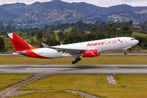 An Avianca Cargo Airbus A330-200F aircraft with registration N334QT lands at Medellin Rionegro Airport