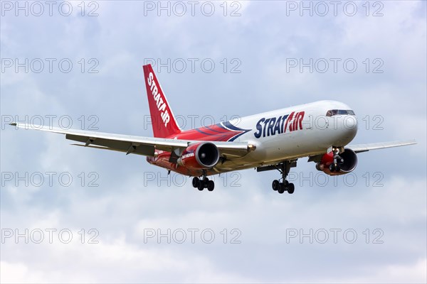 A Boeing 767-300ER BDSF aircraft of Stratair with registration N351CM lands at Miami airport