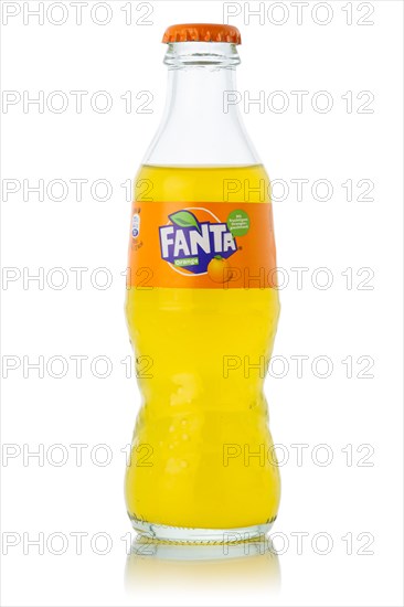 Fanta Orange lemonade soft drink beverage bottle cutout isolated against a white background in Germany