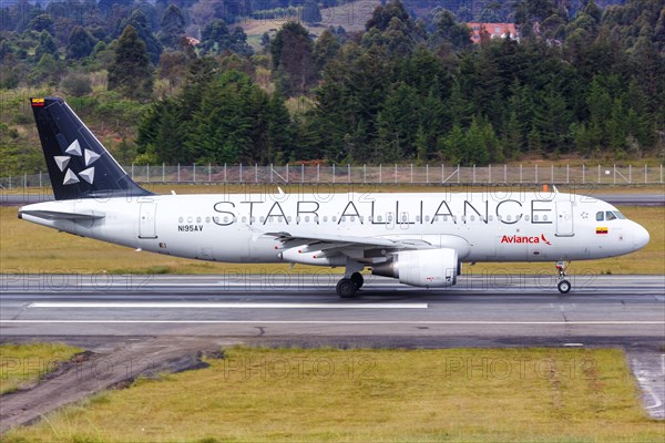 An Avianca Airbus A320 aircraft with registration N195AV in European Starling Alliance special livery at Medellin Rionegro Airport