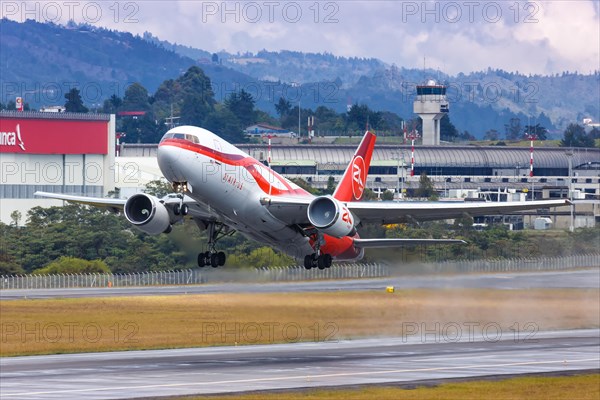 A Boeing 767-200BDSF aircraft of 21 Air with registration N999YV takes off from Medellin Rionegro airport