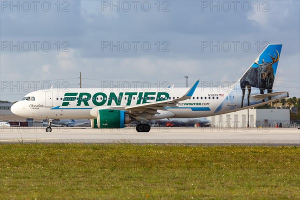 An Airbus A320neo aircraft of Frontier Airlines with registration N312FR at Miami Airport