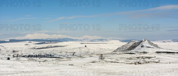 Mont Chabrut in winter on the Cezallier plateau in the Auvergne volcanoes regional natural park