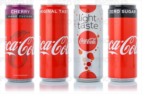 Coca Cola Coca-Cola products lemonade soft drink beverage in can cutout isolated against a white background in Germany