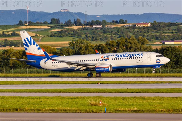 A Boeing 737-800 aircraft of SunExpress with registration TC-SEI at Stuttgart airport