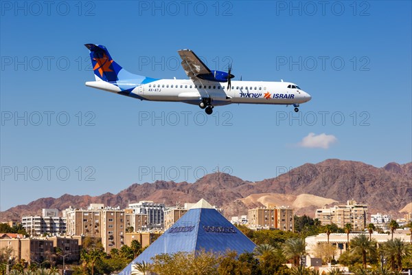An Israir ATR 72-500 aircraft with registration number 4X-ATJ lands at Eilat Airport