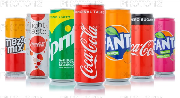 Coca Cola Coca-Cola products Fanta Sprite lemonade drinks in can exempted isolated in Germany
