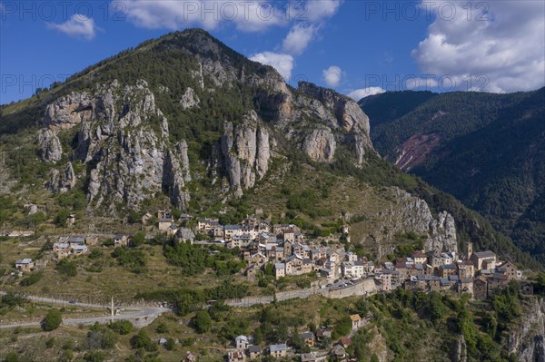 Aerial view of the mountain village Roubion in the hinterland of Nice