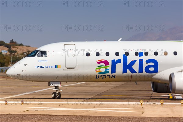 An Embraer 195 of Arkia with the registration 4X-EMA at Eilat Airport