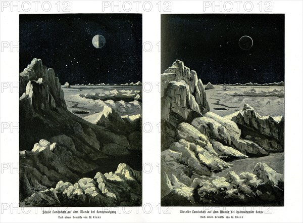 Ideal landscape on the moon at sunrise