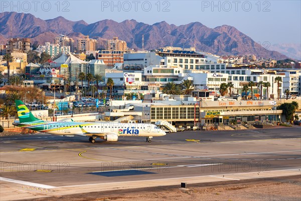 An Embraer 195 of Arkia with the registration 4X-EMA at Eilat Airport