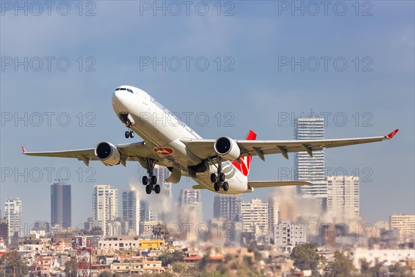 Turkish Airlines Airbus A330-300 with registration TC-JOK takes off from Beirut Airport