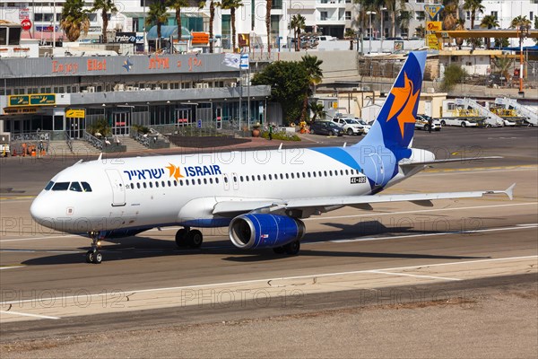 An Israir Airbus A320 with registration number 4X-ABS at Eilat Airport