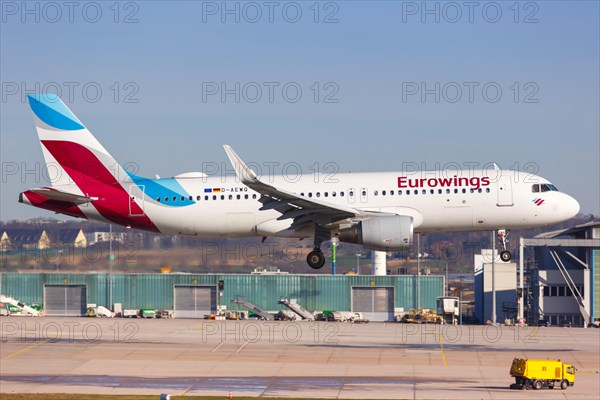 An Airbus A320 of Eurowings with the registration D-AEWQ lands at Stuttgart Airport