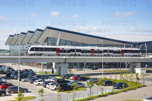 Regional train in front of the terminal of Gdansk Lech Walesa Airport Gdansk