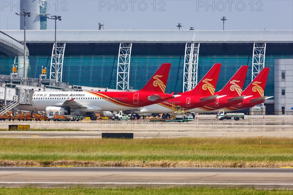 Airbus and Boeing aircraft of Shenzhen Airlines at Guangzhou Airport