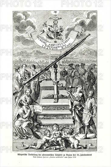 Allegorical representation of astronomical activity at the beginning of the 18th century