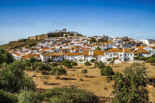 Cityscape of historic town with castle