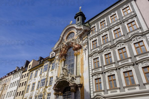 Facades Asam House and late Baroque Asam Church