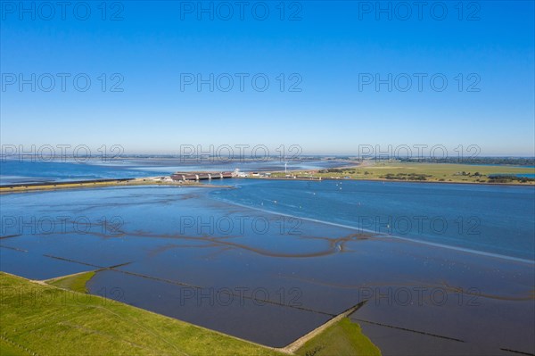 Aerial view over the mouth of the river Eider