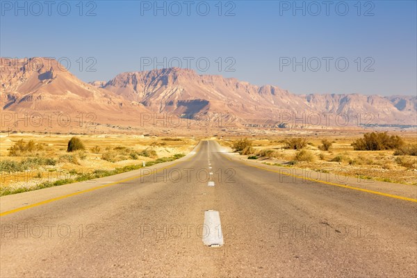 Endless road driving empty desert landscape boundless loneliness infinite distance in Israel