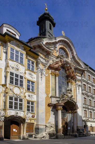 Facades Asam House and late Baroque Asam Church