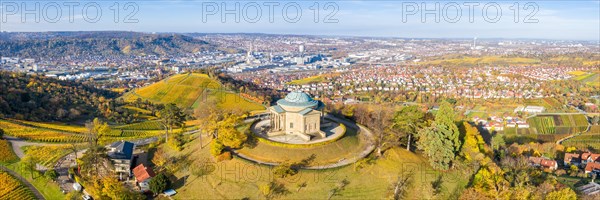 Grave chapel Wuerttemberg Rotenberg vineyards aerial view city trip in Stuttgart