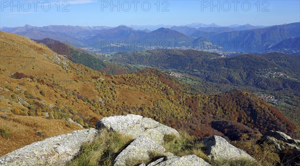 View from Monte Lema on the autumn landscape around Lugano and Lake Lugano