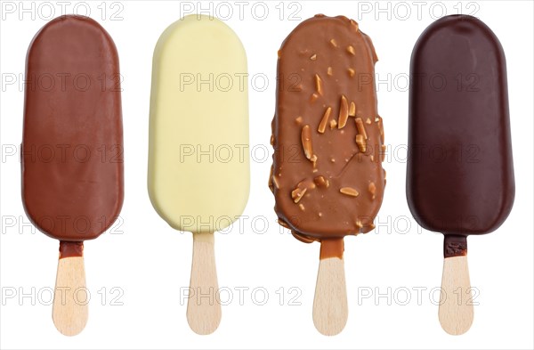 Popsicle chocolate ice cream different varieties collection chocolate isolated cutout against a white background