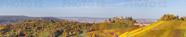 Grave chapel Wuerttemberg Rotenberg vineyards autumn panorama city trip in Stuttgart