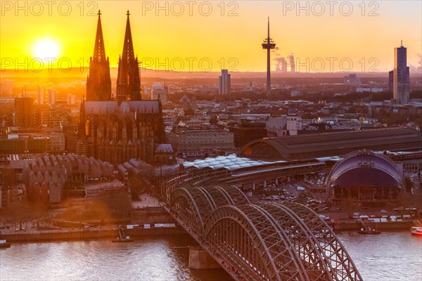 Cologne Cathedral Church Skyline City Sunset Bridge Rhine Hohenzollern Bridge in Cologne