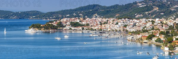 Island travel panorama city sea holidays vacation mediterranean sea travel in Skiathos