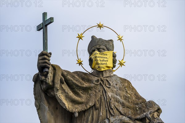 Statue on Old Main Bridge with Corona Everyday Mask
