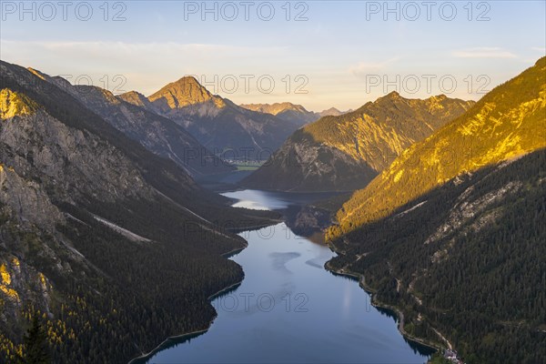 View from the summit of Schoenjoechl to Plansee and mountains