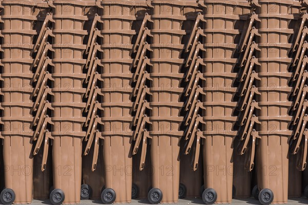 Stacked organic bins at a recycling yard Bavaria