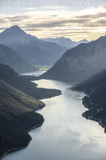 View from the summit of Schoenjoechl to Plansee and mountains