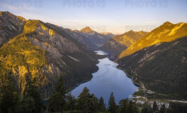 View from the summit of Schoenjoechl to Plansee and mountains