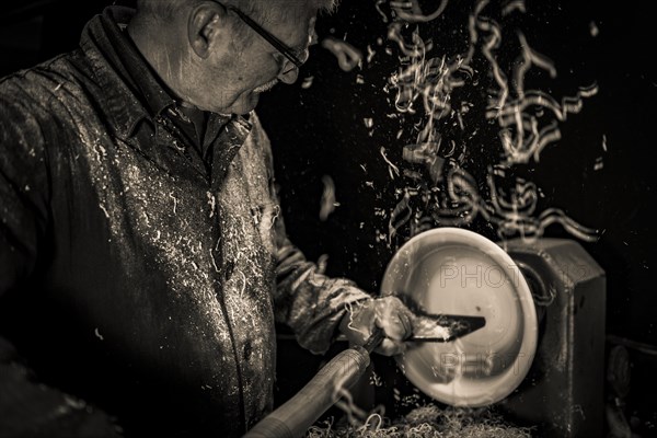 Wood turner at work