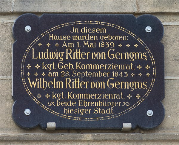 Commemorative plaque to Ludwig and Wilhelm Ritter von Gerngros