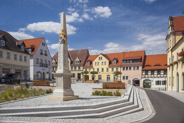 Postmark column on the market place in front of the town hall