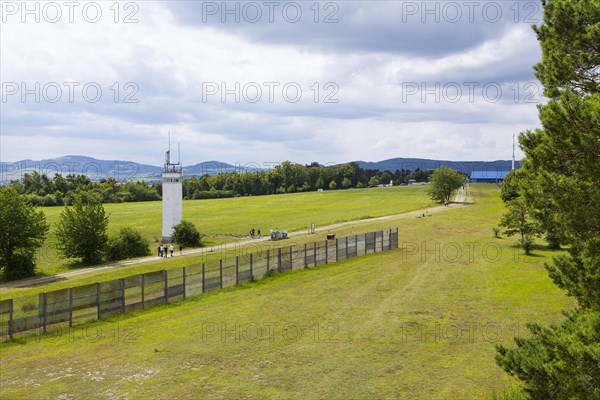 View from the US observation tower to the former border fortifications of the GDR with border tower