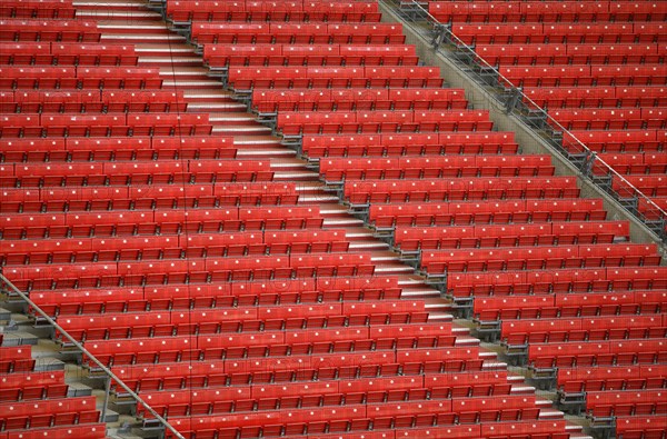 Red rows of seats on the grandstand