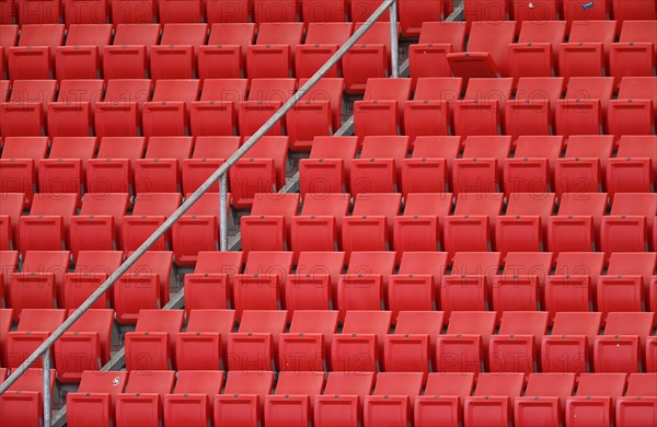 Red rows of seats on the grandstand