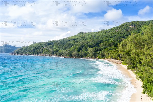 Takamaka beach landscape drone shot