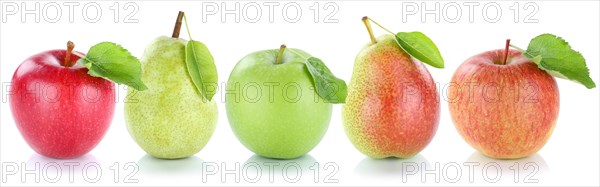 Apple fruits fruit pear apples fruit fresh in a row clipping isolated against a white background