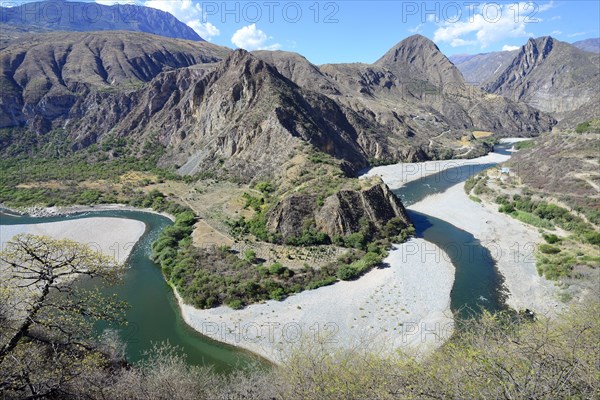 Mountainous landscape with river bend of Rio Apurimac