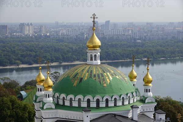 View of dome of refectory church and river Dnepr