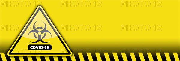 Yellow coronavirus COVID-19 bio-hazard warning sign banner