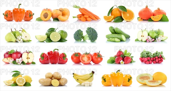 Fruits fruits and vegetables apple pears orange bananas strawberries fresh clipped on a white background